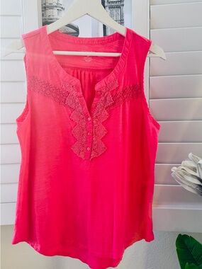 Sonoma Bright Pink Crochet-Trim Sleeveless Camisole